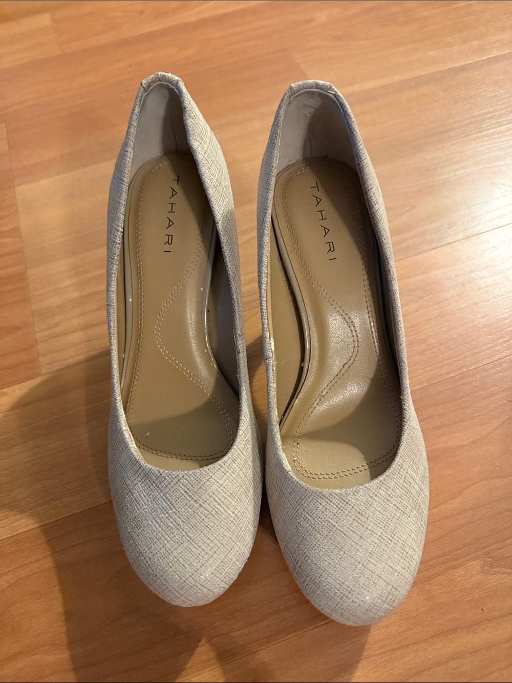 Tahari Neutral Textured Round-Toe Pumps - Cream
